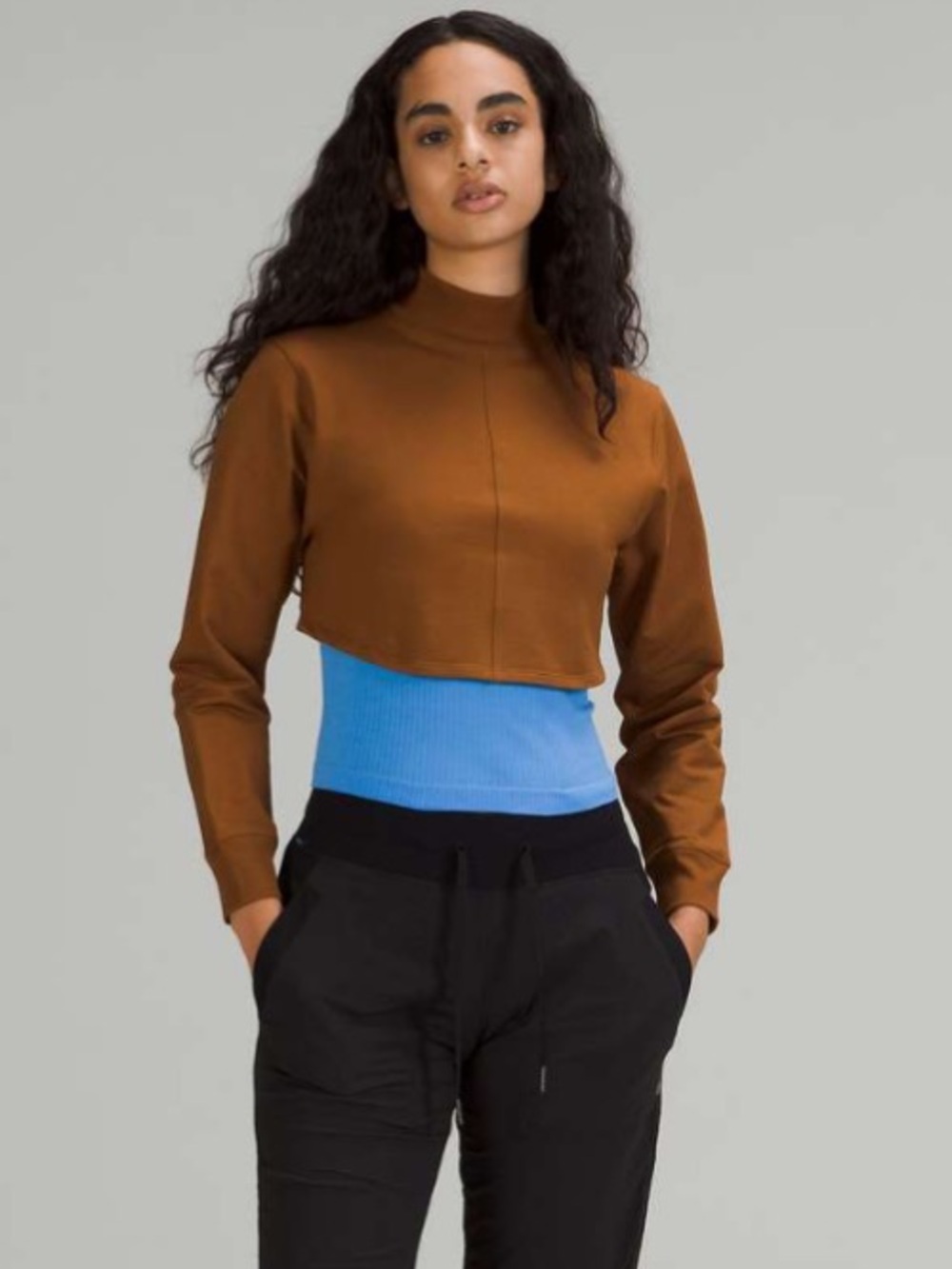 Lululemon LA Mock Neck Cropped Reversible Pullover Sweater LS Shirt XS Brown